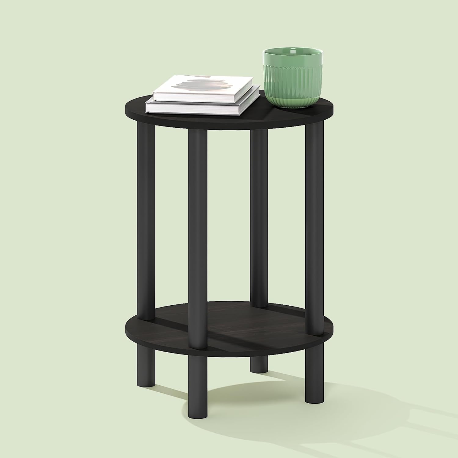 Arau 2-Tier Round End Table, Side Table, Nightstand, for Living Room, Bedroom, Charcoal/Black