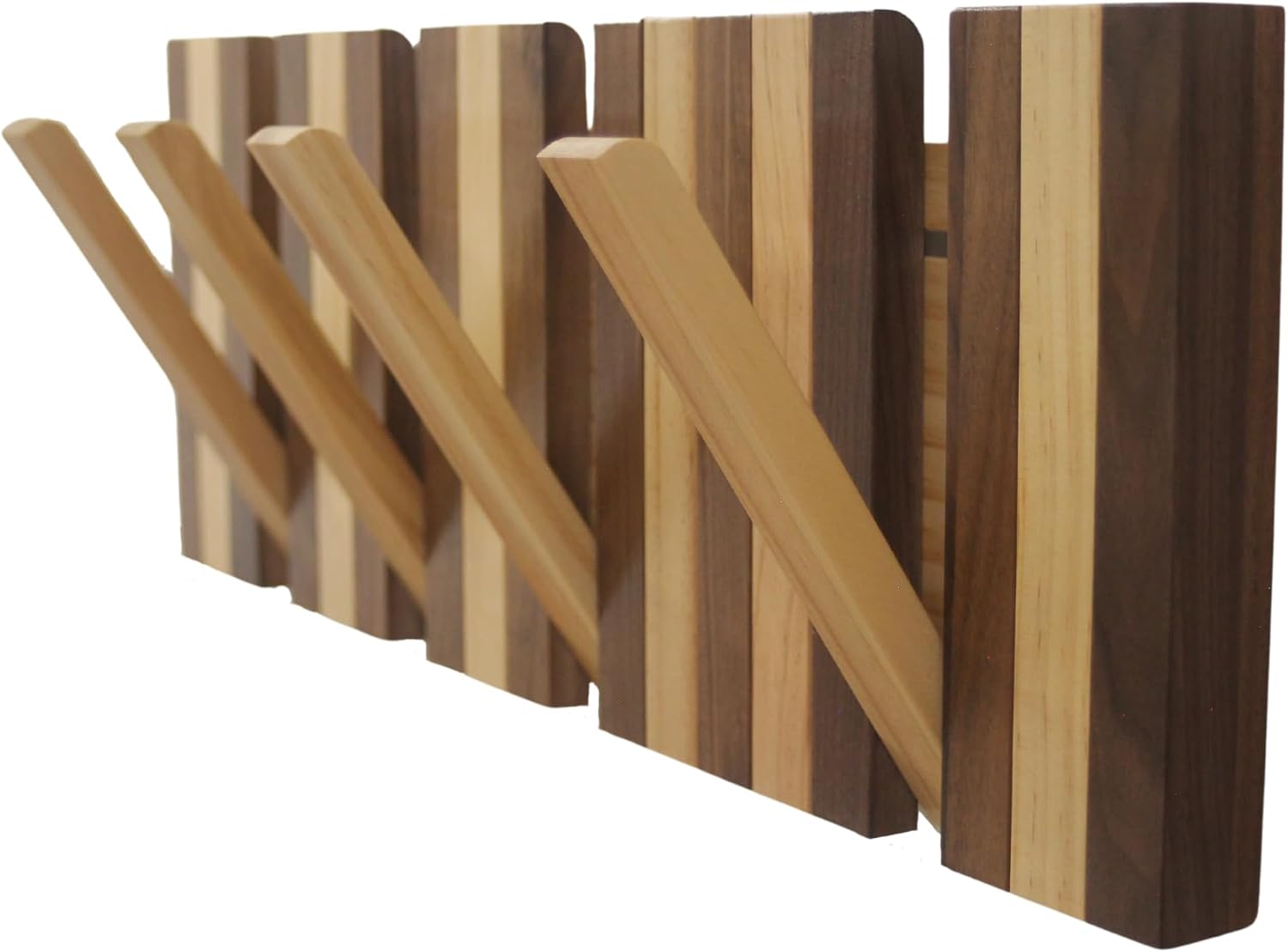 Mid Century Modern Coat Rack, Wall Mounted Coat Rack, Entryway Coat Rack Wall Mount, Entryway Furniture Hooks, Coat Hanger Wall Mount Coat Rack with 4 Retractable Hooks Natural Wood Pine and Walnut
