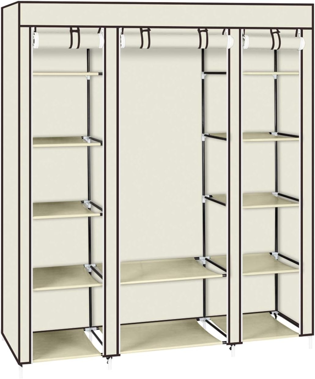 69" Portable Clothes Closet Wardrobe Storage Organizer with Non-Woven Fabric Quick and Easy to Assemble Extra Strong and Durable Beige Closet Organizer with Protective Cover MITPATY