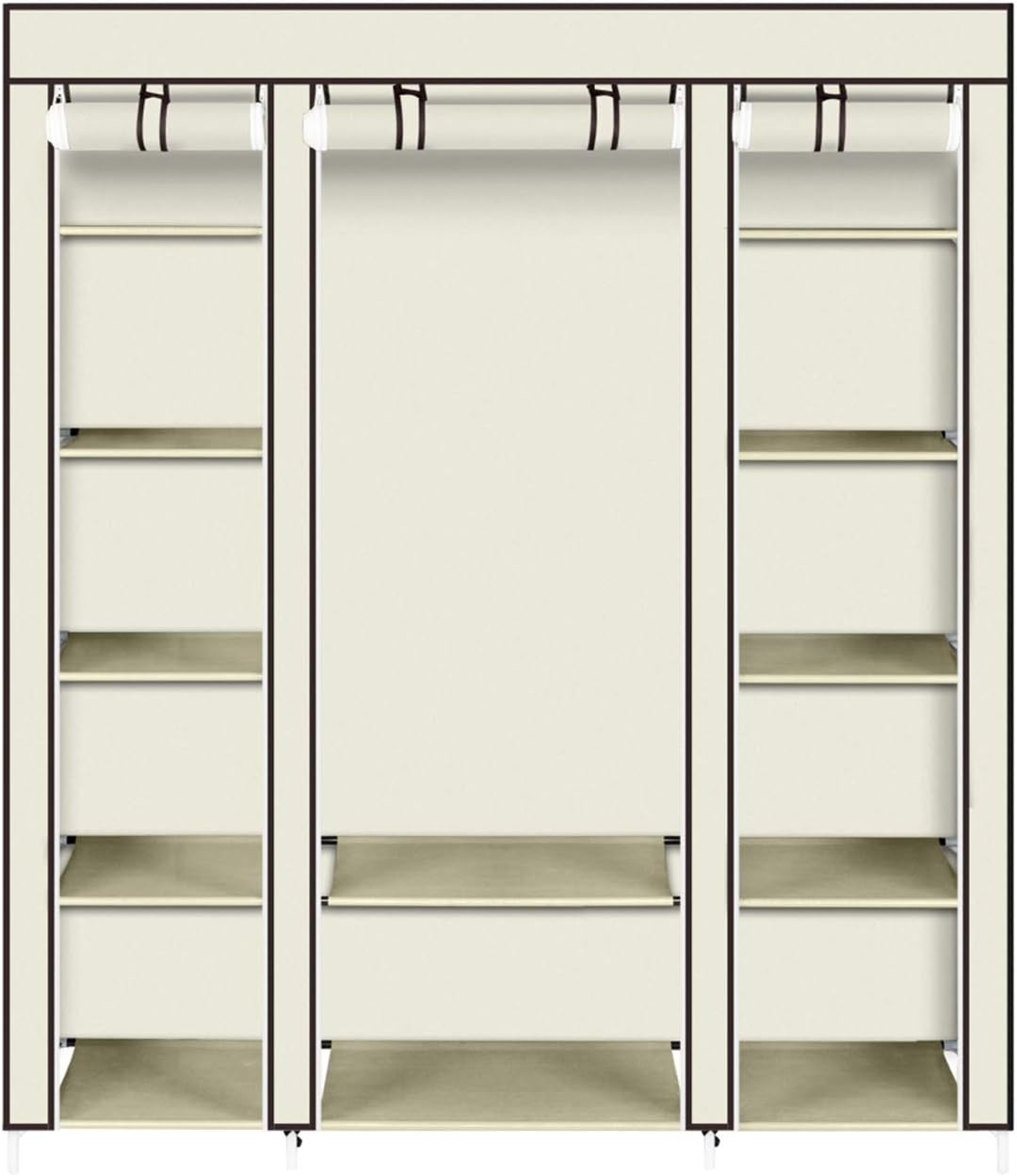 69" Portable Clothes Closet Wardrobe Storage Organizer with Non-Woven Fabric Quick and Easy to Assemble Extra Strong and Durable Beige Closet Organizer with Protective Cover MITPATY