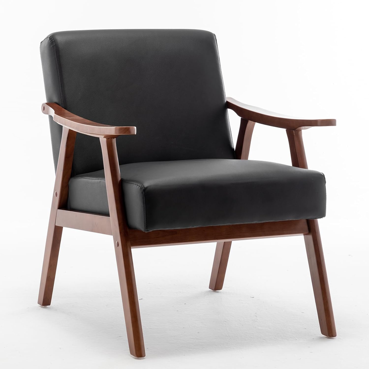 Mid-Century Modern Accent Chair, Living Room Chair with Solid Wood Frame, Armchair with Extra-Thick Backrest for Bedroom, Reading Room, Living Room, Reading Room