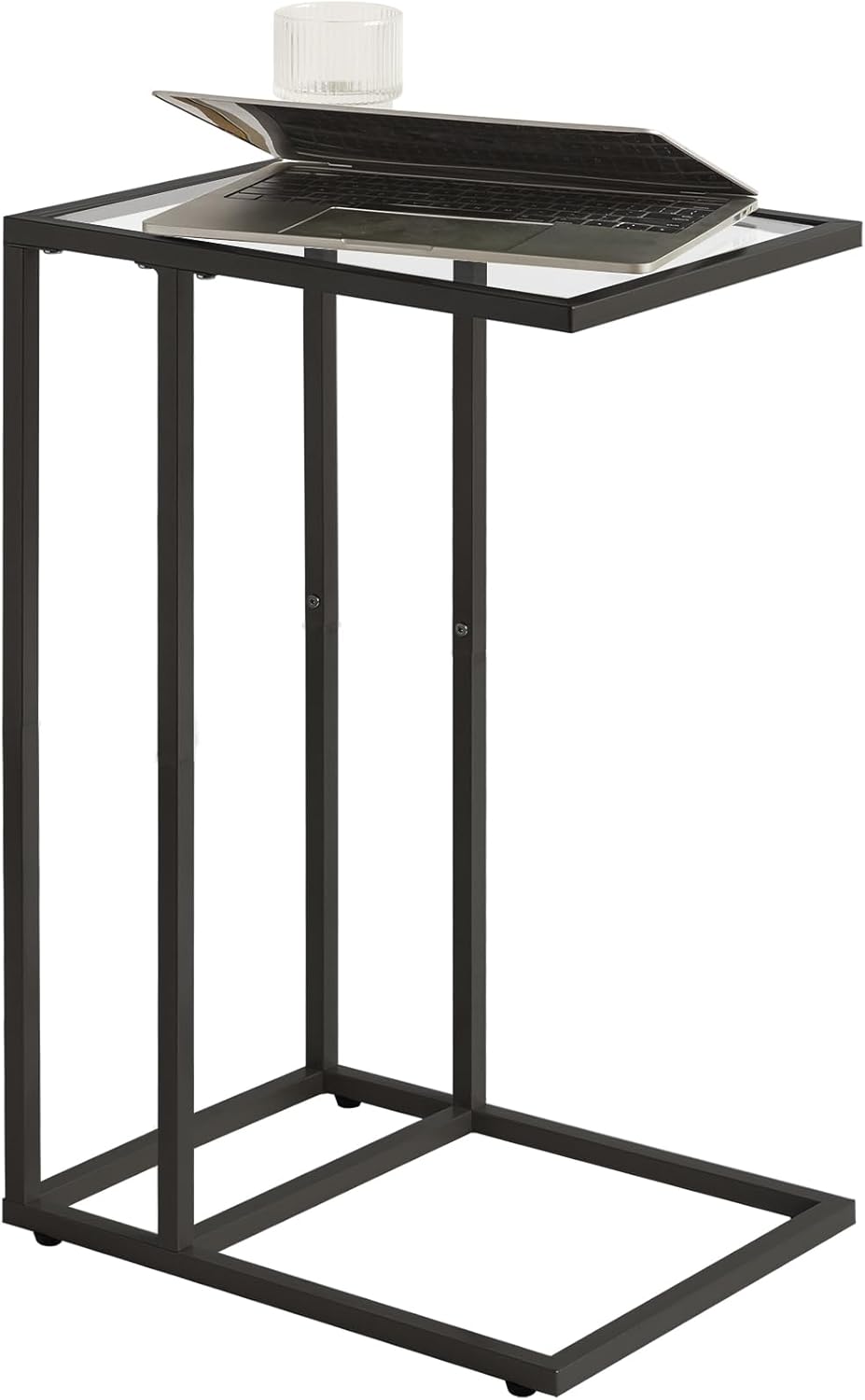 YMYNY C-Shaped End Table, Tempered Glass Sofa Side Table, nightstand for Small Place,Coffee Table for Hallway Office Bedroom Living Room, Metal Frame, Gold, 24.8 * 15.75 * 11.8" UHGD001G
