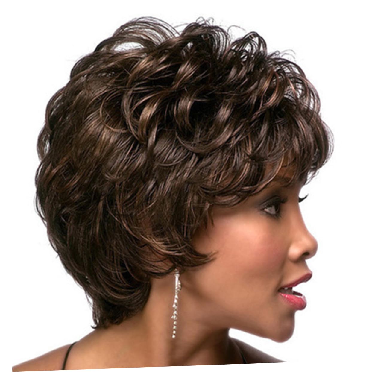 Full Lace Human Hair Short Curly Wig Headgear Stylish Hair Stuff for Women Party Role Play Wig