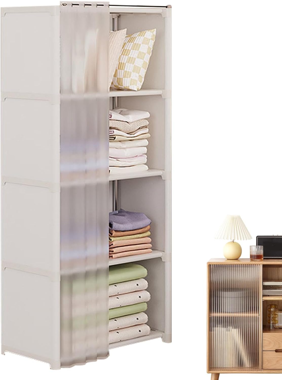 Portable Closet Wardrobe - Wardrobe Closet Garment Rack Dustproof Clothes Organizer Shelf - Clothes Rack Closet Storage Organizer for Folded Clothes, Dresses, Coats