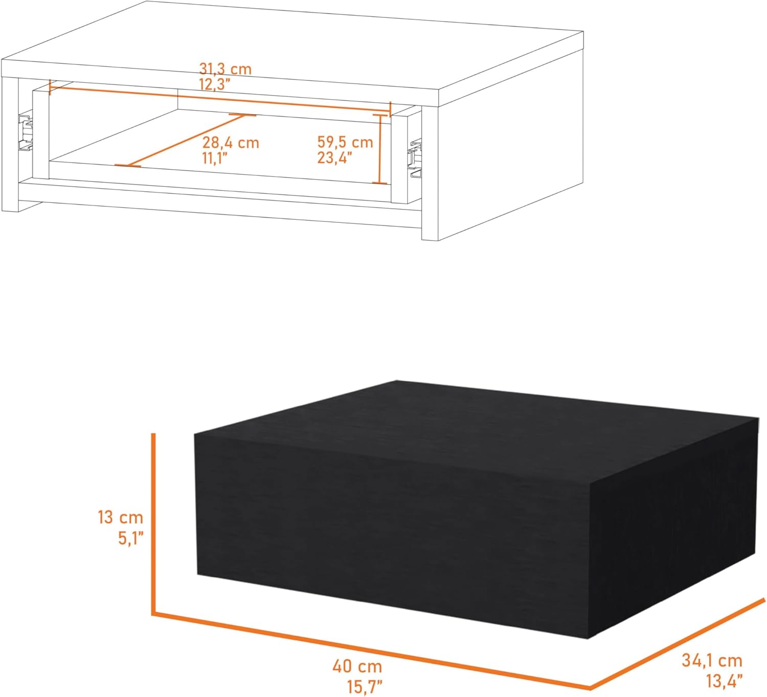 Vienna Floating Nightstand - Wall Mount, Drawer Storage, Modern Minimalist Bedroom Furniture