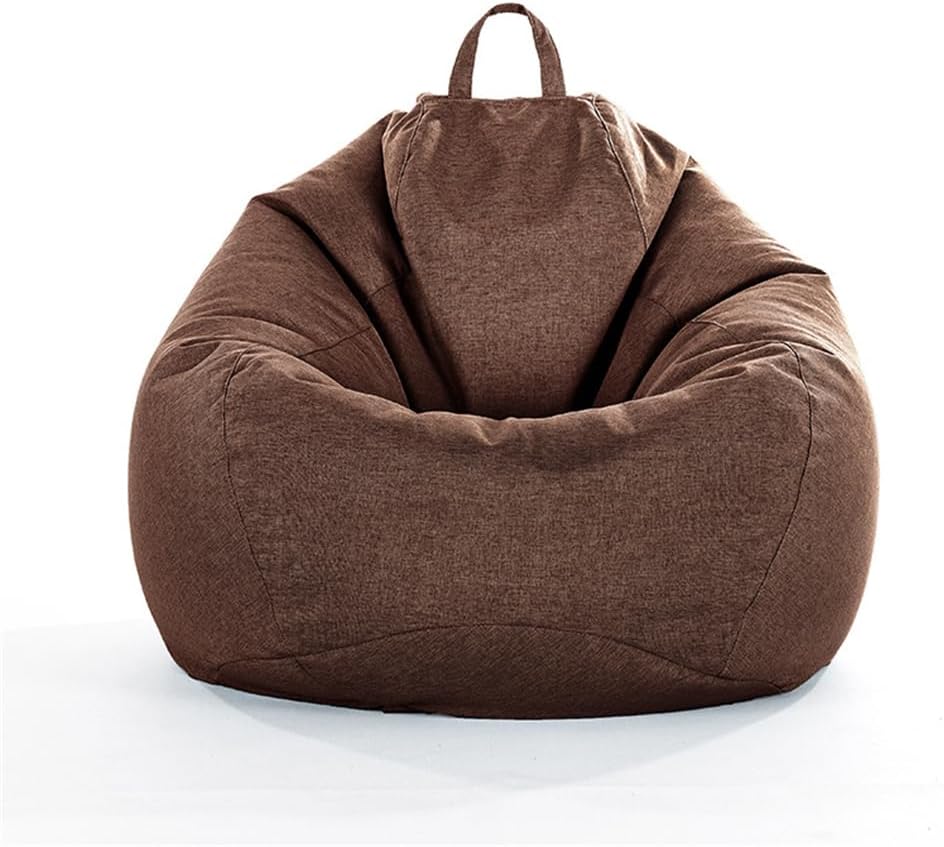 Stuffed Animal Storage Bean Bag Chair Cover (No Filler, Cover Only), Linen Cloth Lounger Seat Bean Bag Pouf Puff Couch Beanbags Cover for Adults, Teens,Brown,M