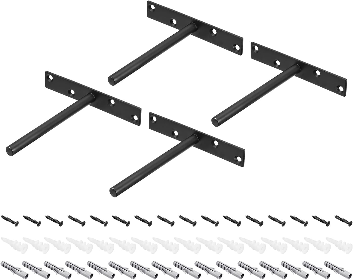 uxcell Shelf Brackets, 4Pcs 8" - Metal Hidden Floating Shelf Bracket, Round Invisible Shelf Support Nail, for Wood Shelves Storage Rack Furniture Hardware