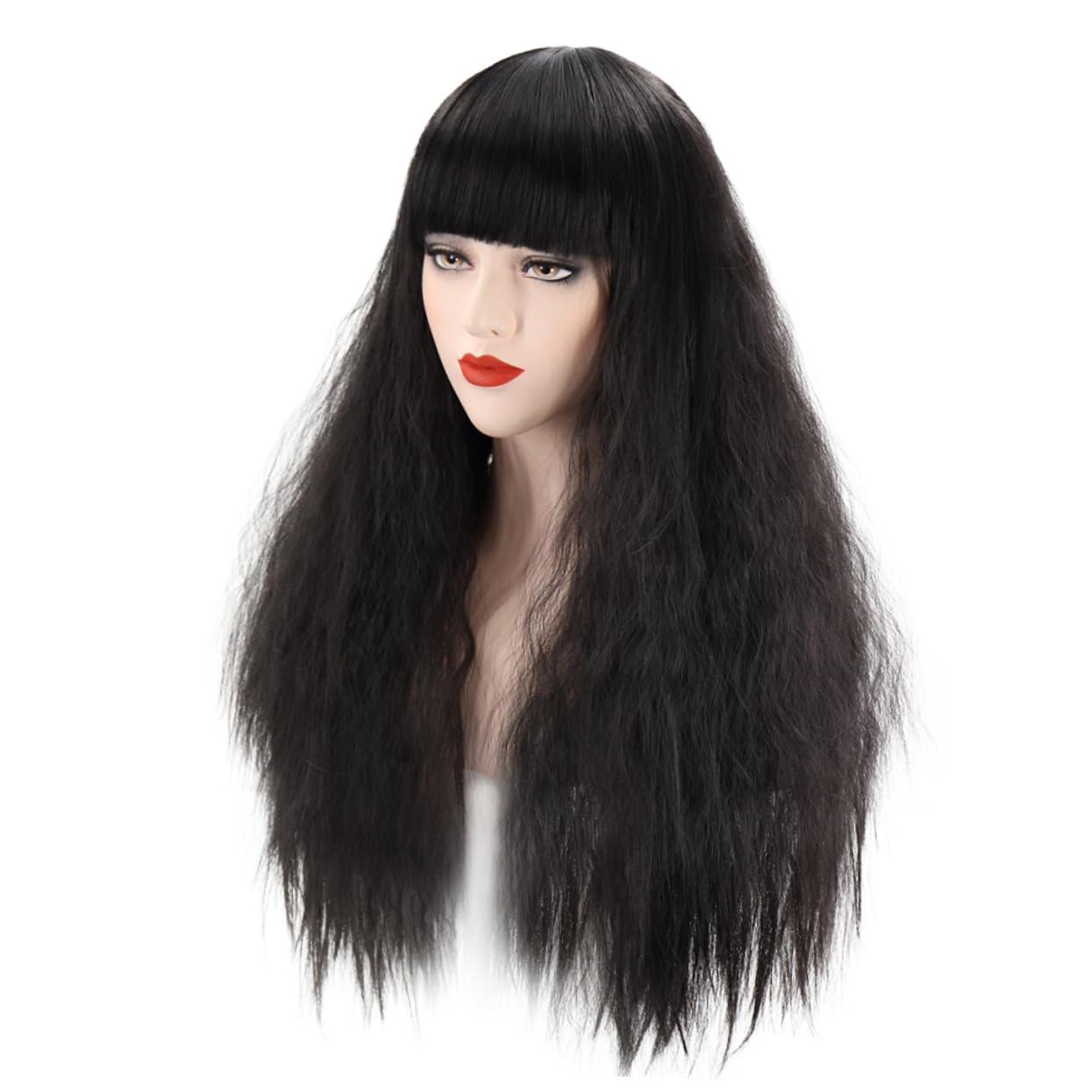 Long Curly Wig for Women Black Human Hair Extensions Lace Front Wig Styling Corn Perm