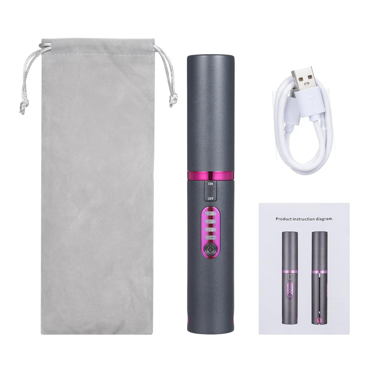 Cordless Hair Straightener and Curler 2 in 1, Portable Mini Ceramic Flat Iron, 5000mAh Battery, USB-C Rechargeable, Quick Heat Up, Travel-Friendly Hair Styling Tool, Gray