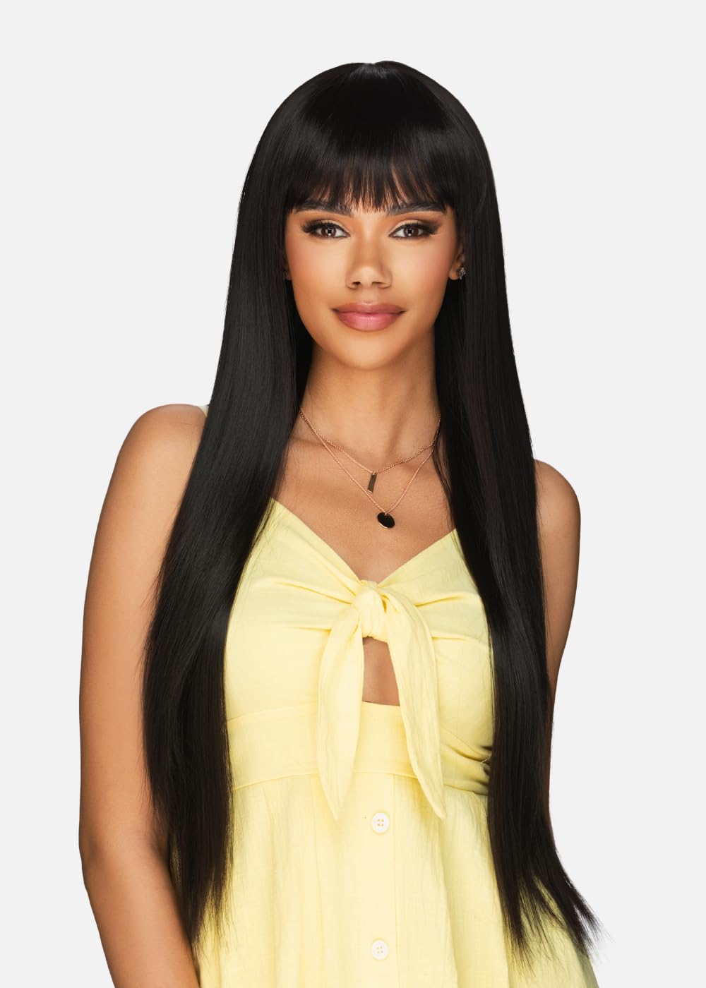Amore Mio Hair Collection's AW-COSMOS, Long Straight EVERYDAY WIG with Fridged Bang, Color 2, Dark Brown