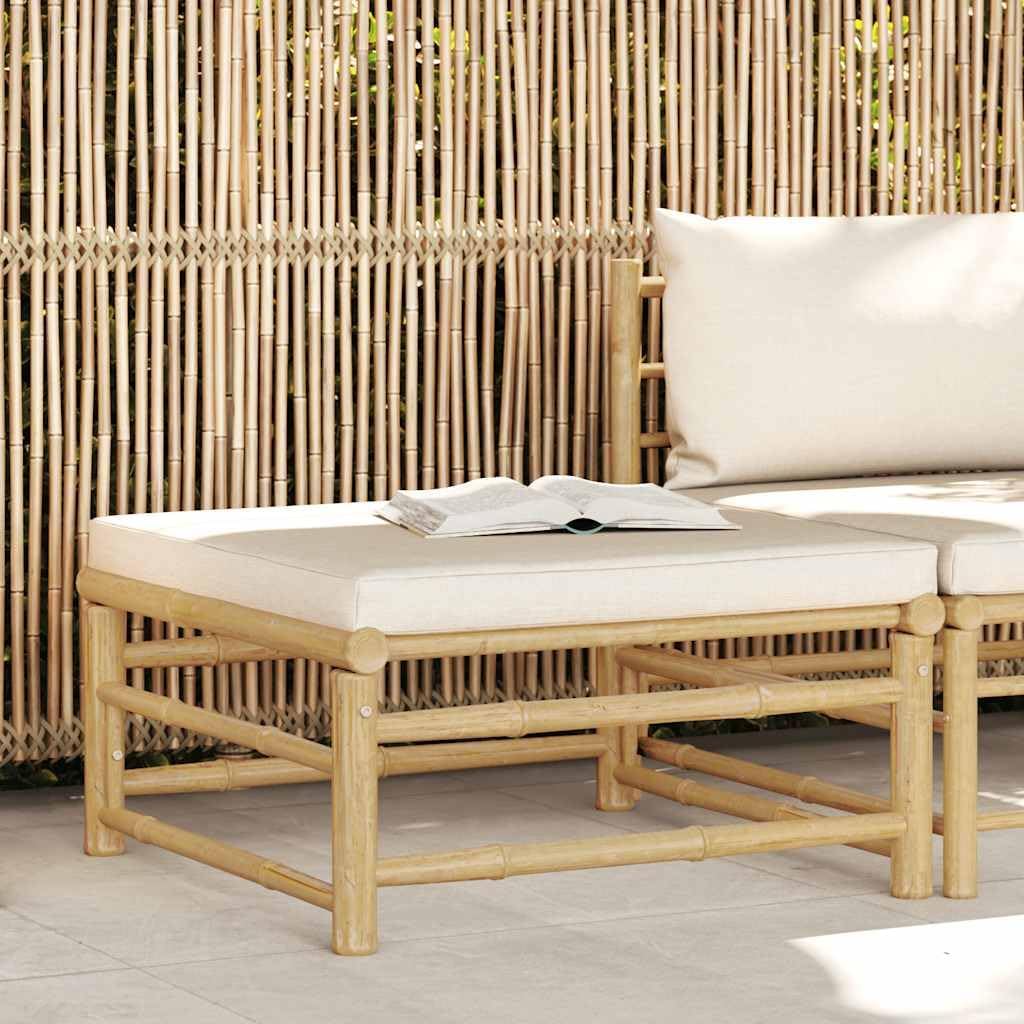 Camping Sofa, Patio Footrest with Cream White Cushion Bamboo