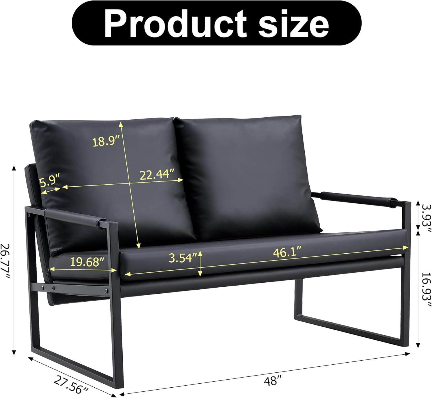 Rustic Faux Leather Loveseat Sofa Couch,Sleeper Sofa Bed for Small Living Spaces Bedroom Guest Room Apartment w/Metal Frame and Comfortable Cushions,Small Love Seats Couch,Easy Assembly (Black)