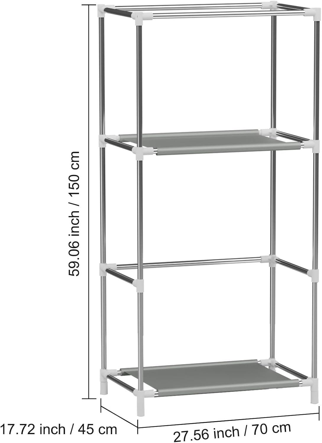 16mm Portable Wardrobe with Hanging & Folding Sections, T-Zipper Design & Full-Cover Dustproof Cover for Bedroom, Apartment, Dorm, Light Gray