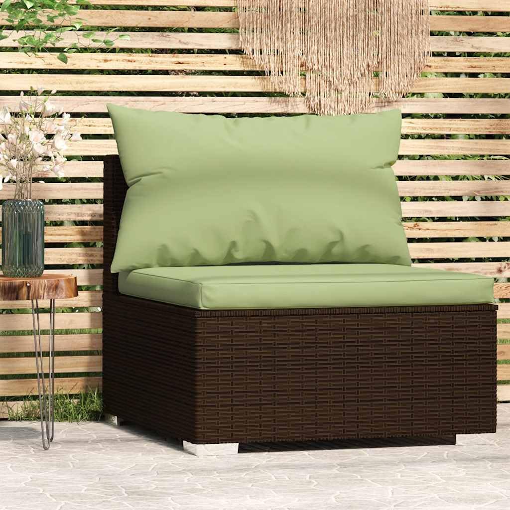 Patio Conversation Sets, Patio Middle Sofa with Cushions Brown Poly Rattan