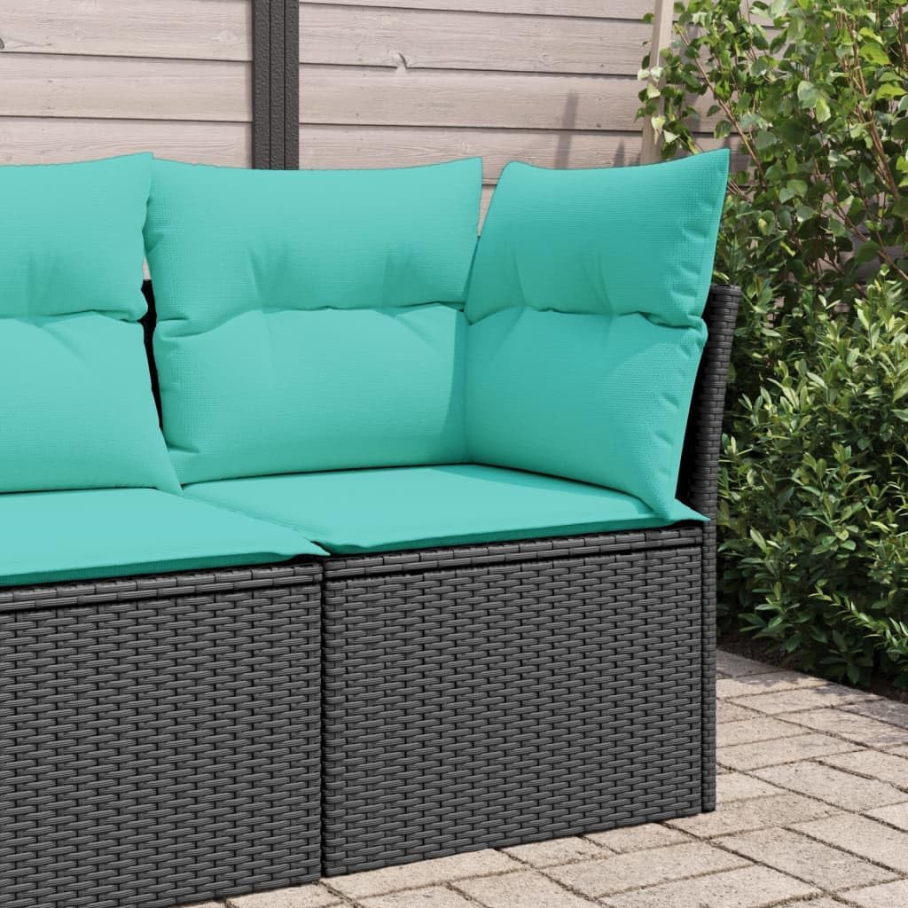 Patio Sofa Corner with Cushions Black Poly Rattan Living Room Furniture Home Decor Reclining Sofas for a Living Room