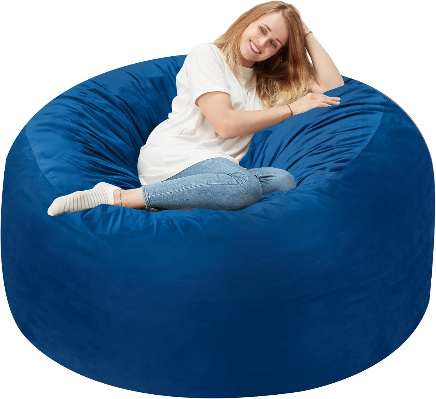 Homguava 2FT Bean Bag Chair: 2' Bean Bags with Memory Foam Filled,Comfy Beanbag Chairs Round Bean Bag Sofa with Dutch Velvet Cover-Blue