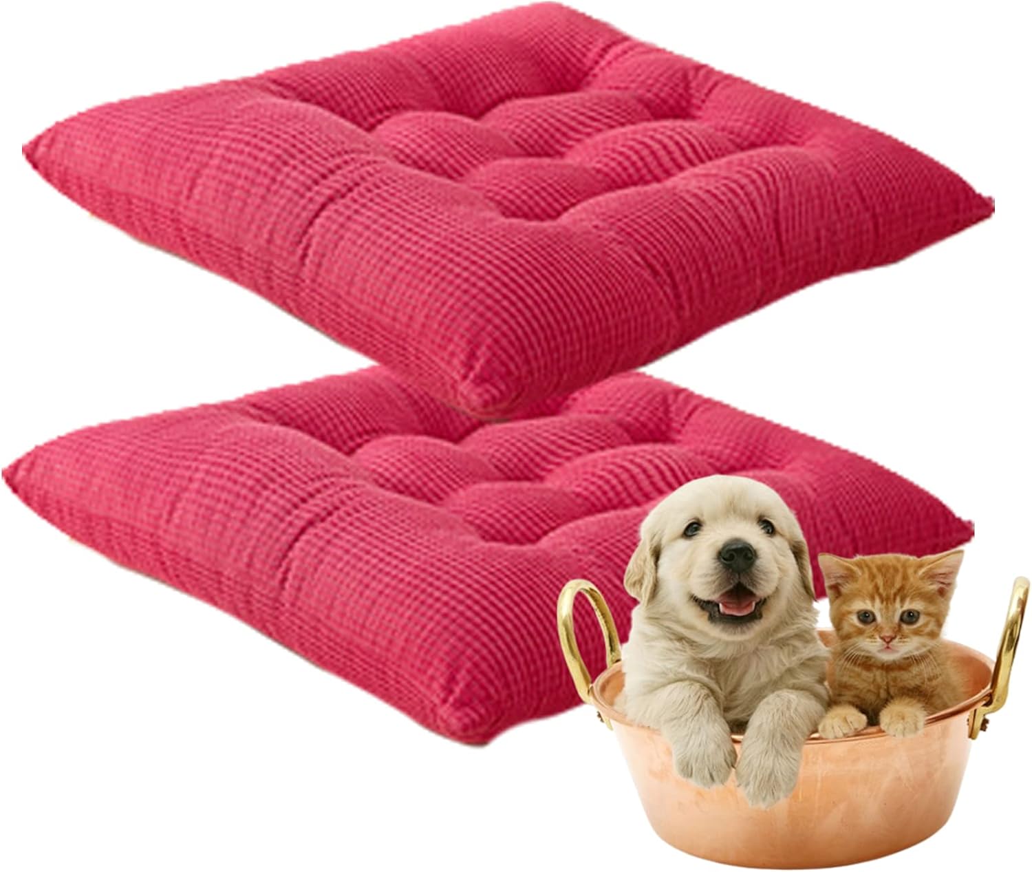 Corduroy Chair Cushion with Ties Ultra Soft Warm Floor Cushion Comfortable Square Seat Cushion for Bedroom Dining Room Living Room Reading Room (Orange 40cm/16in(Set of 2))