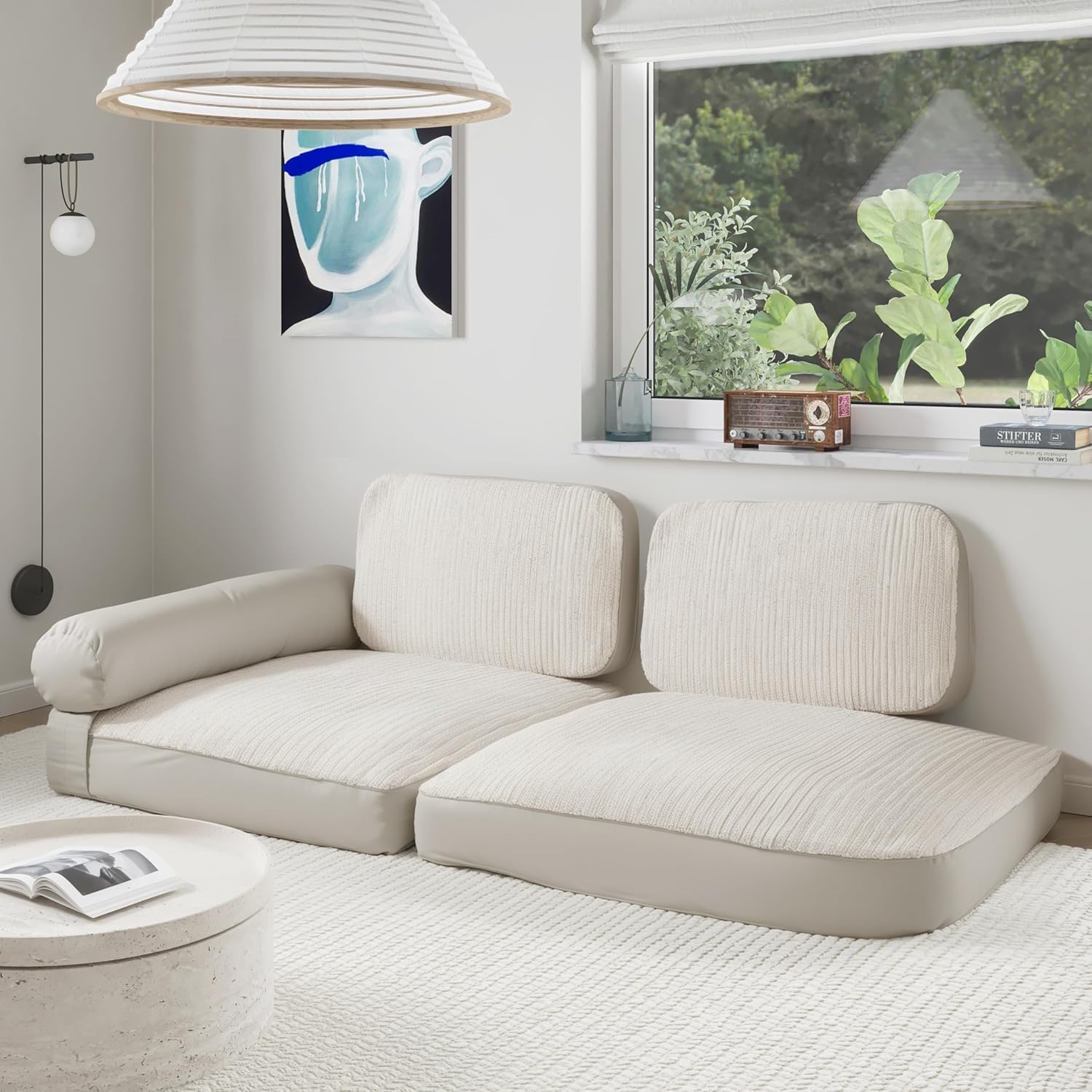 Daneey Foldable Floor Sofa Bed, Folding Floor Sofa Bed Chair, Floor Mattress for Adults, Wall Support with Washable Soft Beige Cover
