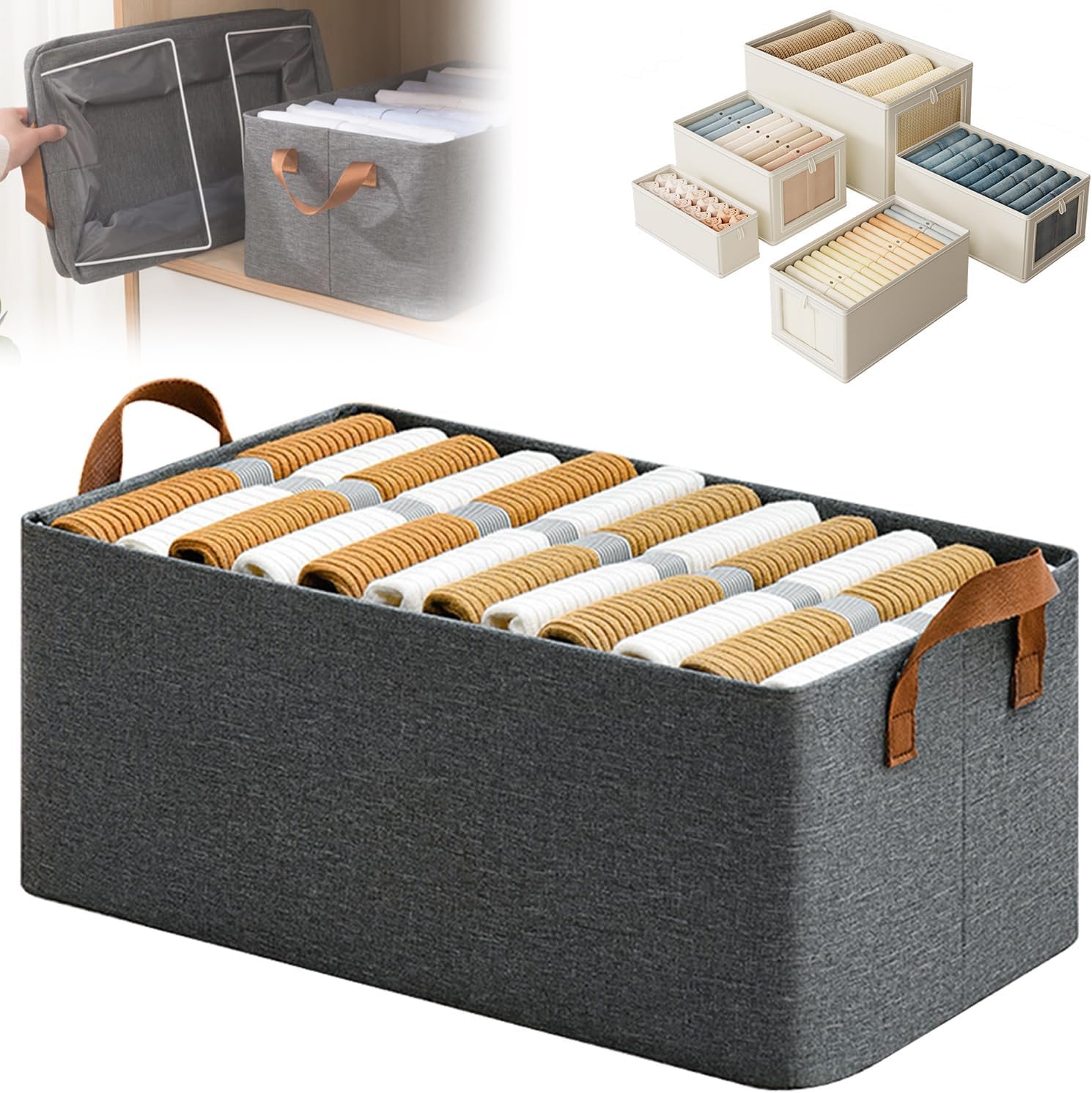 Cation Multi-functional Folding Wardrobe, Pickelect Storage Boxes, 18.5*11.02*7.87IN Large Portable Wardrobe Clothes Storage Organiser with Handle, Bedding/Toys (white-With lid*2pcs,36*25*20cm)
