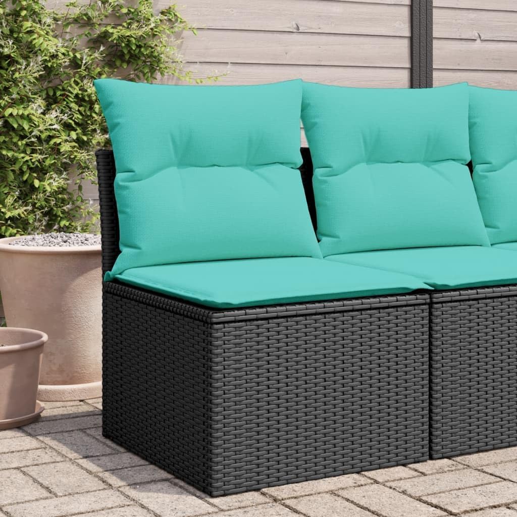 Patio Sofa Armless with Cushions Black Poly Rattan Living Room Furniture Comfortable Couch Reclining Sofas for a Living Room