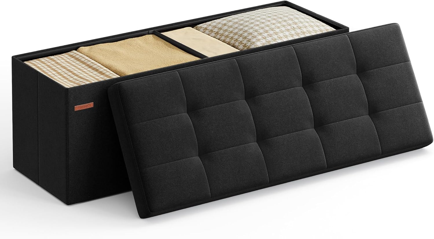 SONGMICS MAZIE Collection - 30 Inches Folding Storage Ottoman Bench, Ottoman Foot Rest, End of Bed Bench, Storage Chest, Load 660 lb, for Living Room, Bedroom, Entryway, Light Gray ULSF47G