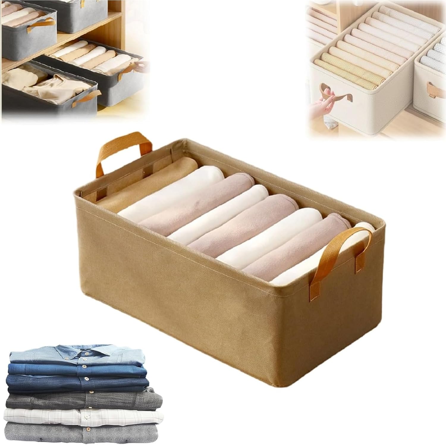 Multifunctional Folding Wardrobe, Can Accommodate Storage Boxes, Extra Large Space Clothing Drawer Organizer, Space-Saving Clothing Drawer Storage (Beige, 2 Pcs)