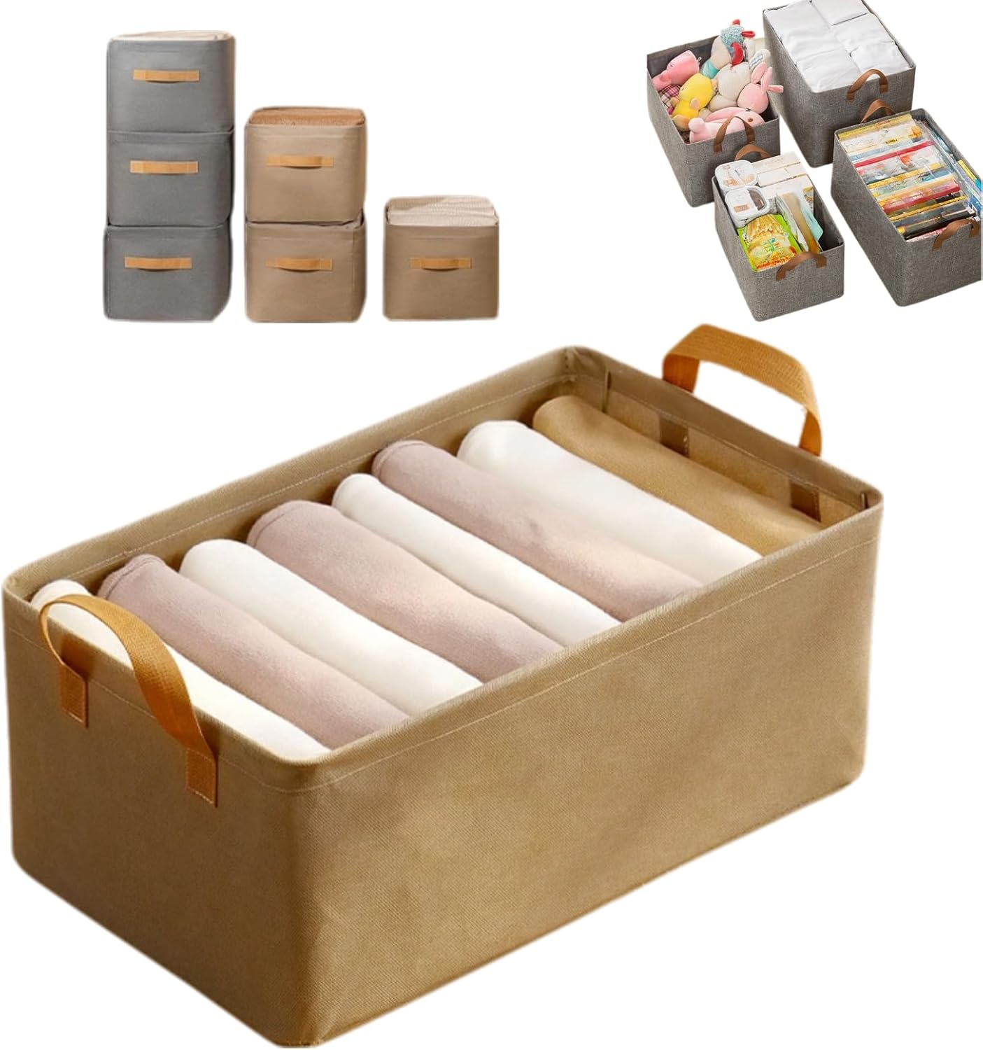 Cation Wardrobe Boxes Foldable Closet Organizer - Multi-Functional Storage Box with Handles, Space-Saving Clothes Drawer Organizer, Compact Foldable Design (18.5x11x7.8In) (2, Khaki)