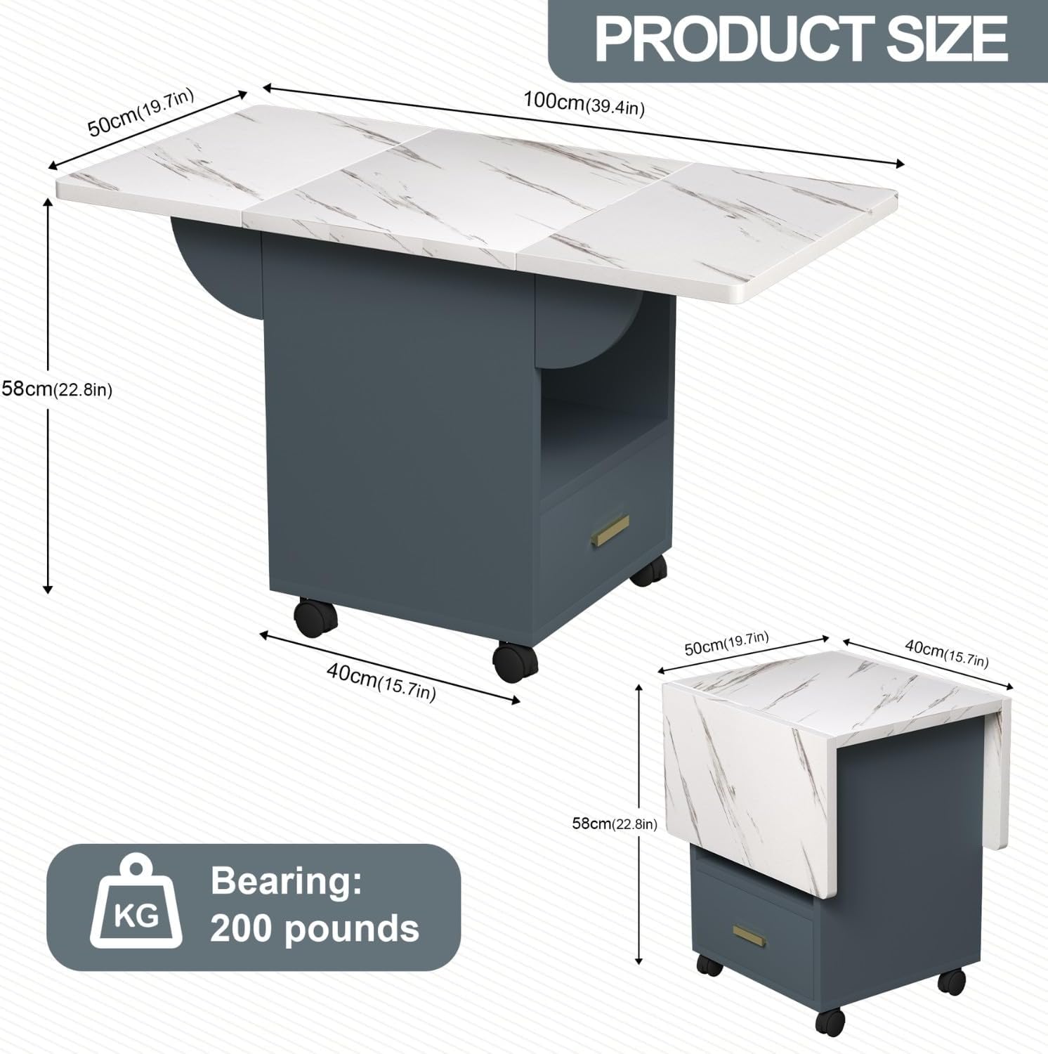 Wood Folding Dining Table with Wheels, Space-Saving Extendable Kitchen Table with Storage Rack and Drawer, Movable Versatile Table for Dining, End Table, or Workspace
