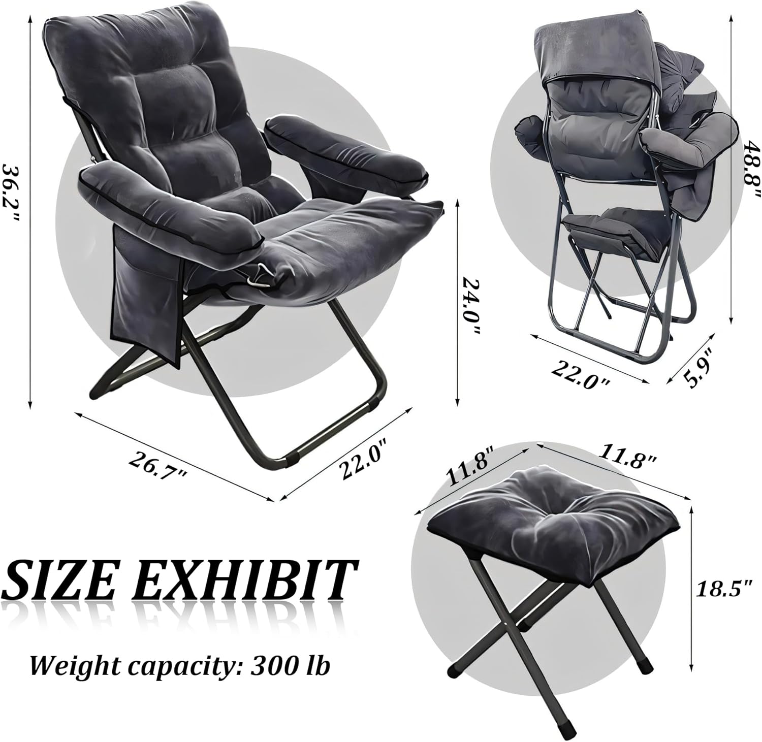 Living Room Lazy Chair with Ottoman & Armrest - Modern Accent Lounge Chair, Reclining Leisure Sofa with Side Pocket, Comfortable Armchair for Bedroom, Balcony | Grey