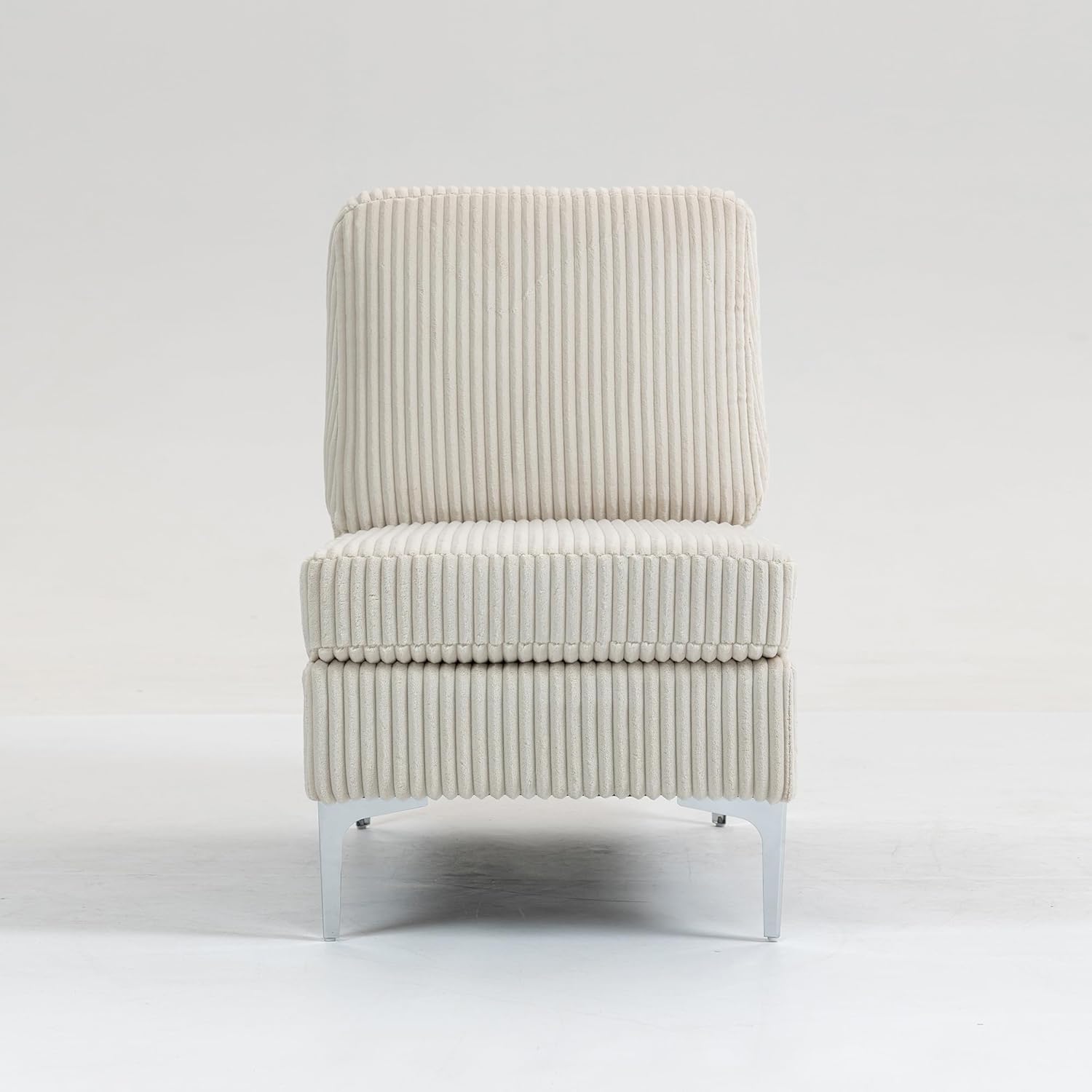 Modular Sectional Sofa Armless Seat Module, Corduroy Accent Chair with Removable Back Cushion, Customizable Living Room Furniture for Small Spaces, Beige