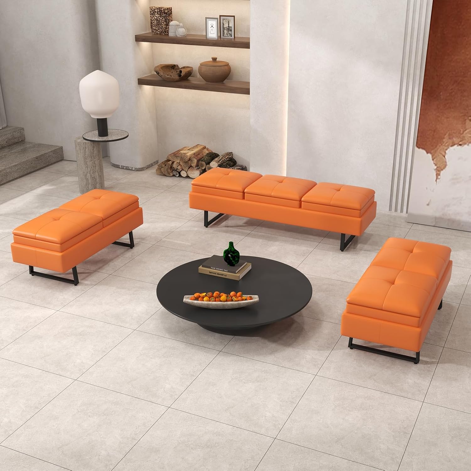 Kinfant Modern Futon Sofa Bed - 2-Seat Couch Bed with Soft Cushions for Living Room Bedroom and Small Space (PU Leather, Orange)