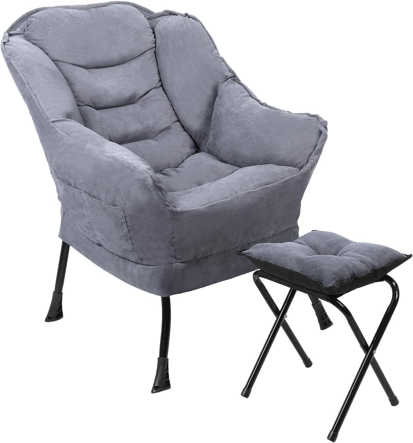 Recliner Chair, Lazy Chairs, Bearing 330 lbs, Accent Sofa Chair with Folding Footrest, Side Storage Pocket, Rebound Sponge, Leisure Lounge Armchair with Stool for Living Room, Office Grey
