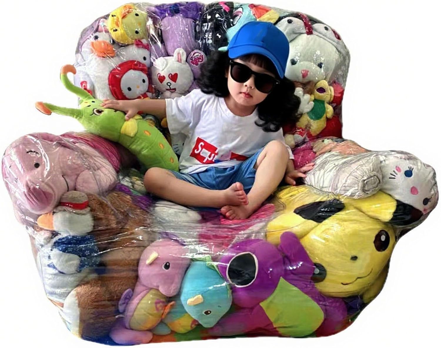 Toy Storage Sofa, Large Capacity Transparent Sofa Toy Storage Seat Organizer, Clear Stuffed Animal Bean Bag Chair Cover, Waterproof PVC Zipper Sofas for Organizing Bedroom & Nursery (A1PCS)