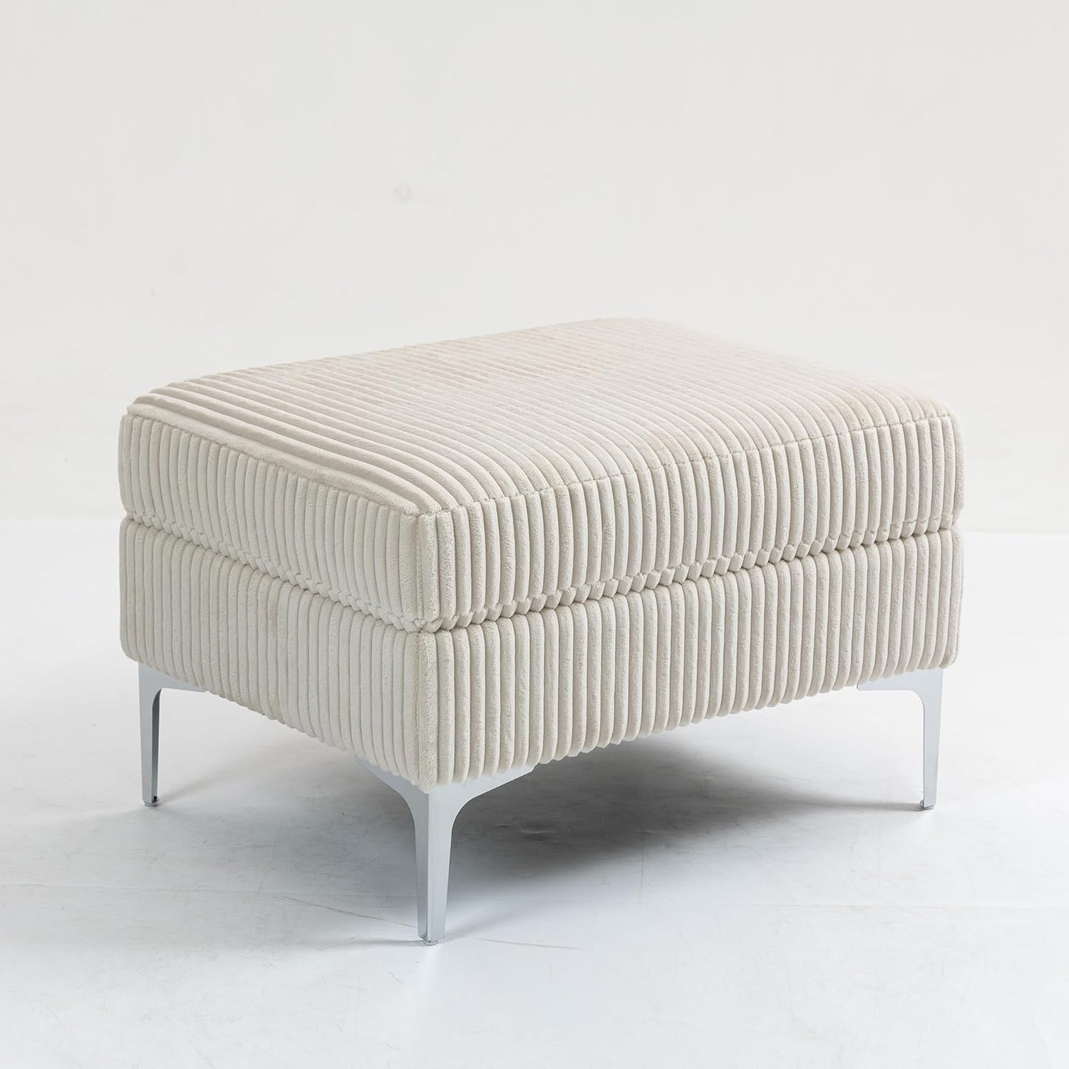 Modular Sectional Sofa with Storage Ottoman - Corduroy Fabric, Beige, Customizable Living Room Furniture, Durable Frame & Removable Cushions