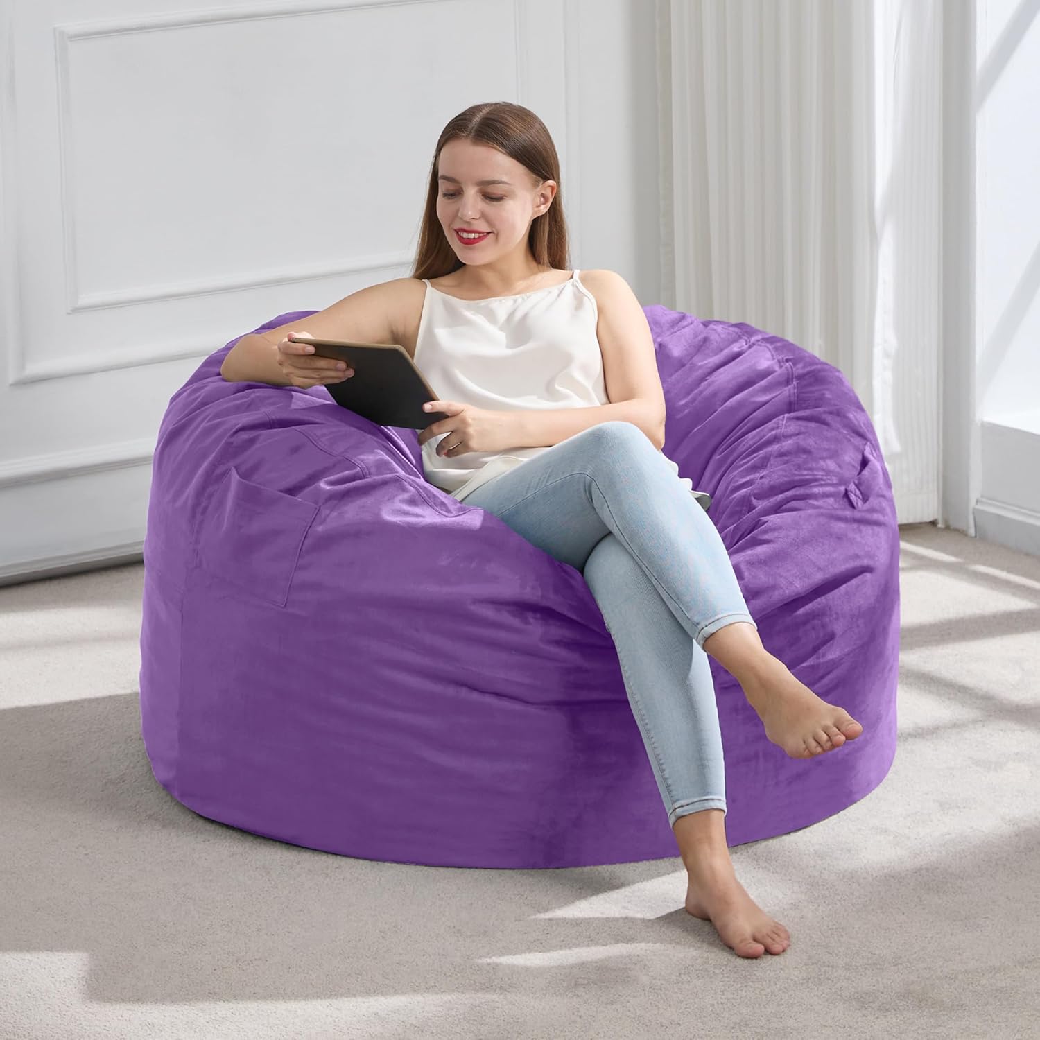 Hobestluk Bean Bag Chairs 2.5FT Bean Bag Chair with Memory Foam Filled & Machine Washable Cover,Beanbag Chair, Small Bean Bag Chairs for Playroom, Living Room, Bedroom