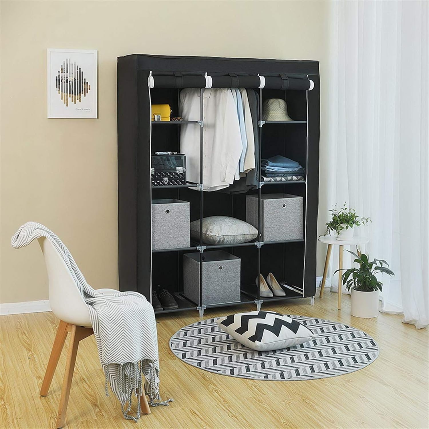 67" Portable Closet Organizer Wardrobe Storage Organizer with 10 Shelves Quick and Easy to Assemble Extra Space Black