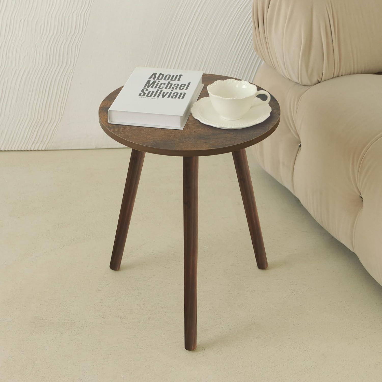 AWASEN Side Table Round, Small Accent Table Nightstand Modern End Table for Living Room Bedroom Office Small Spaces, 16''D x 19.5''H(Natural Walnut)