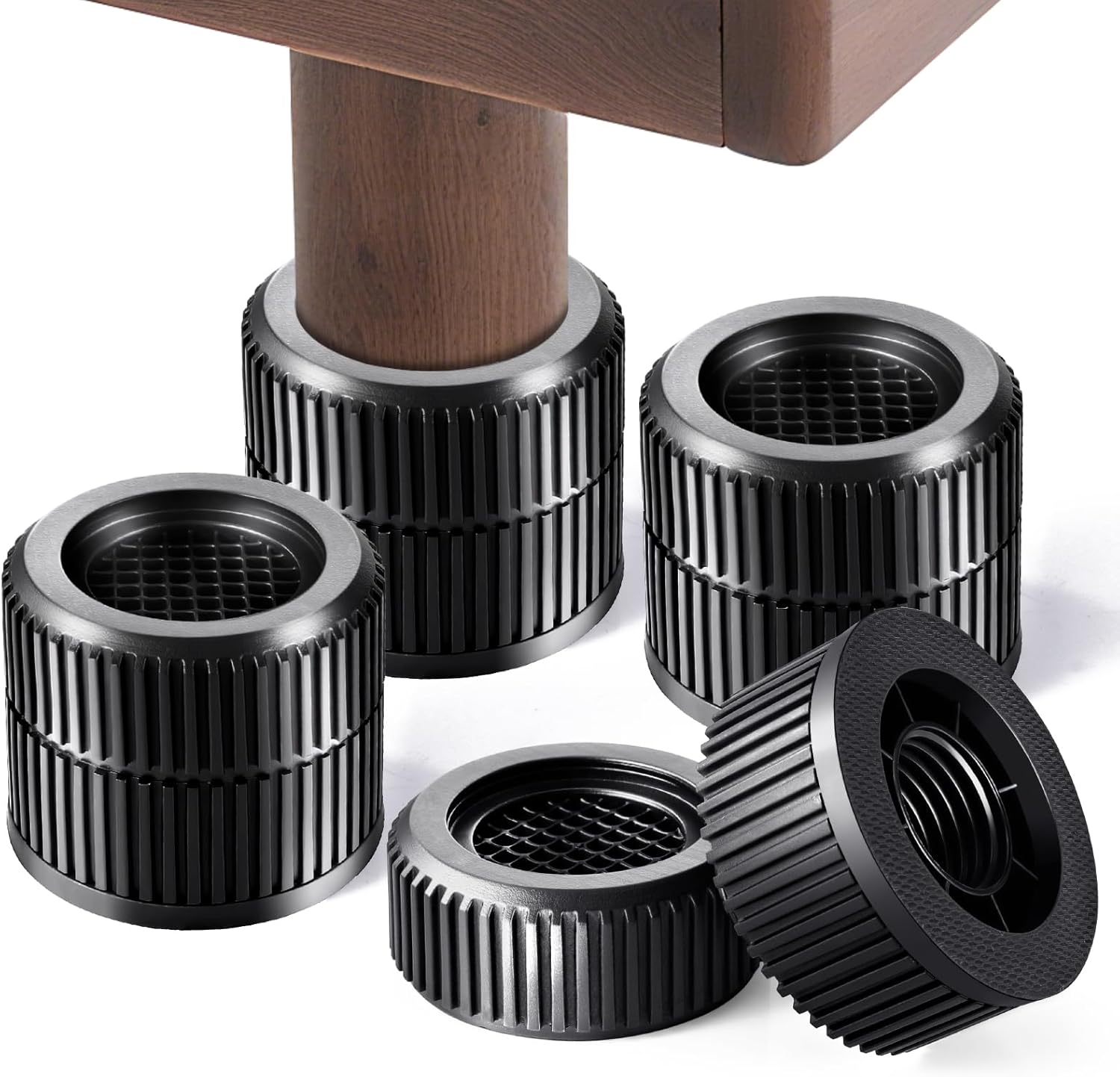 Round Bed Risers 8-Packs Adjustable Furniture Leg Extenders, Stackable(1.3" - 2.4" Hgt) Heavy Duty Anti-Slip Lifts for Couch, Desk, Chair, Cabinet, Dorm Underbed Storage(2-Layers, Black)