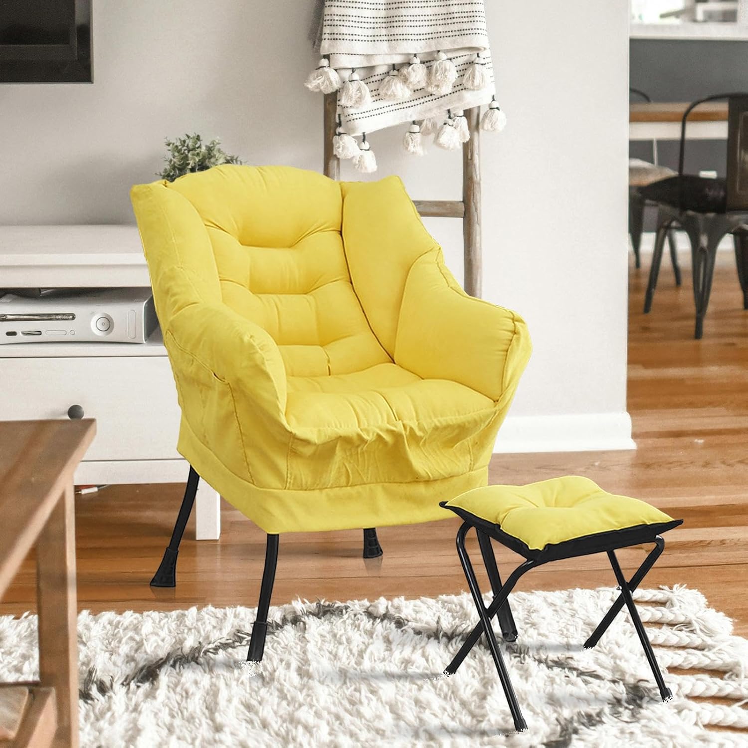 Lazy Chair Upholstered Single Sofa Chair with Side Pocket, Lounge Chair Indoor,Living Room Modern Reclining Armchair, Accent Contemporary Lounge Chair, Single Steel Frame Leisure Sofa Chair,Grey