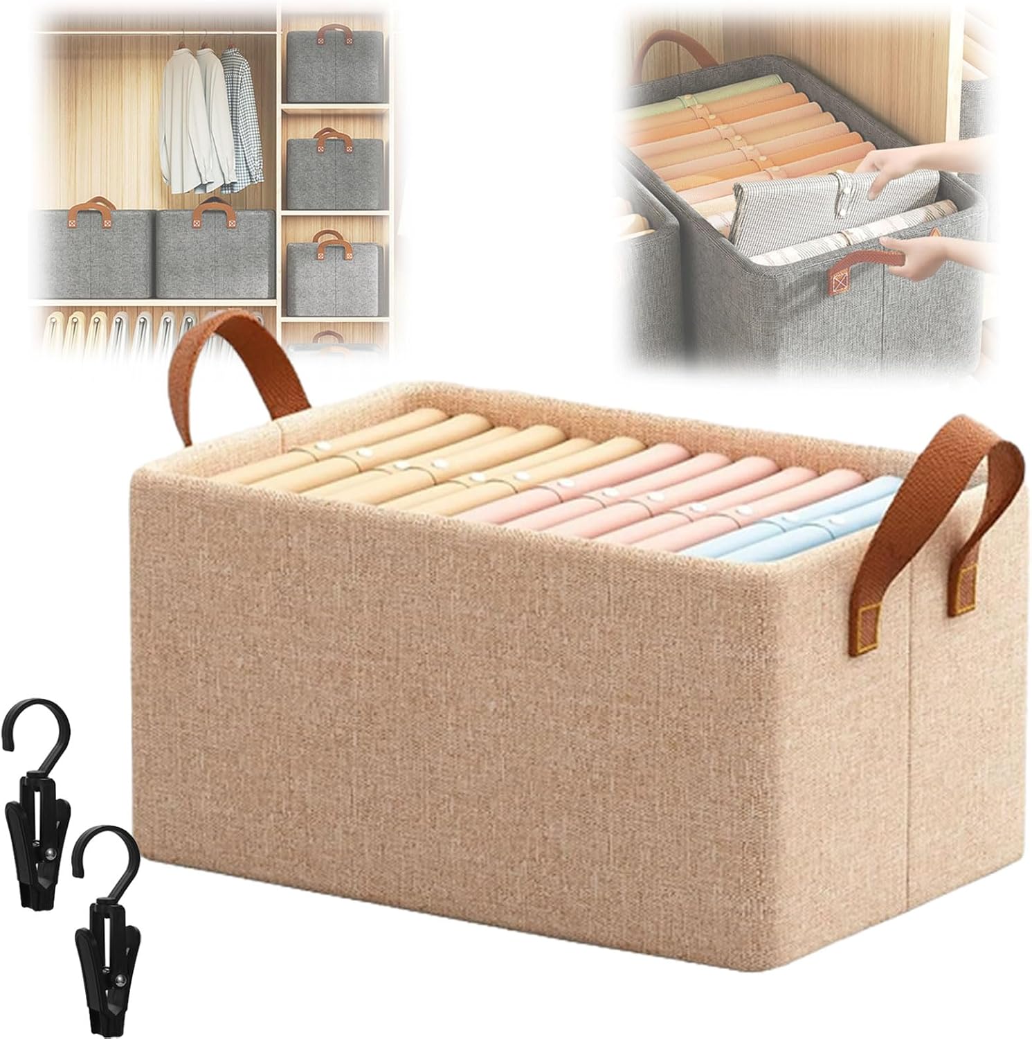 Cation Multi-Functional Folding Wardrobe, Pickelect Multi-Functional Folding Wardrobe, Cation Foldings Wardrobes Boxes Organizer Cloth Steel Frame, Large CationWardrobe with Handle (2Pcs Mix)