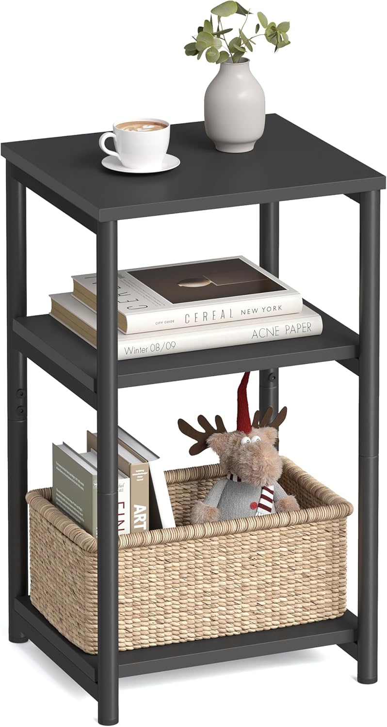 VASAGLE Side Table, Small End Table, Tall Nightstand for Living Room, Bedroom, Office, Bathroom, Rustic Brown and Classic Black ULET273B01