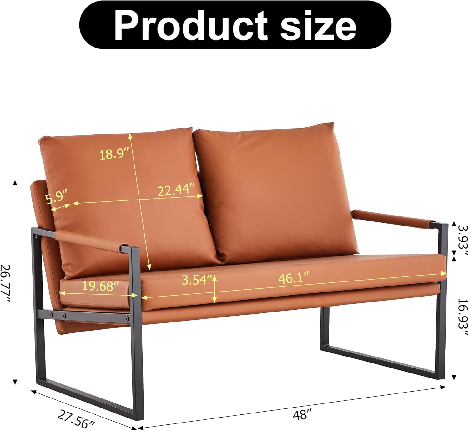 Rustic Faux Leather Loveseat Sofa Couch,Sleeper Sofa Bed for Small Living Spaces Bedroom Guest Room Apartment w/Metal Frame and Comfortable Cushions,Small Love Seats Couch,Easy Assembly (Brown)