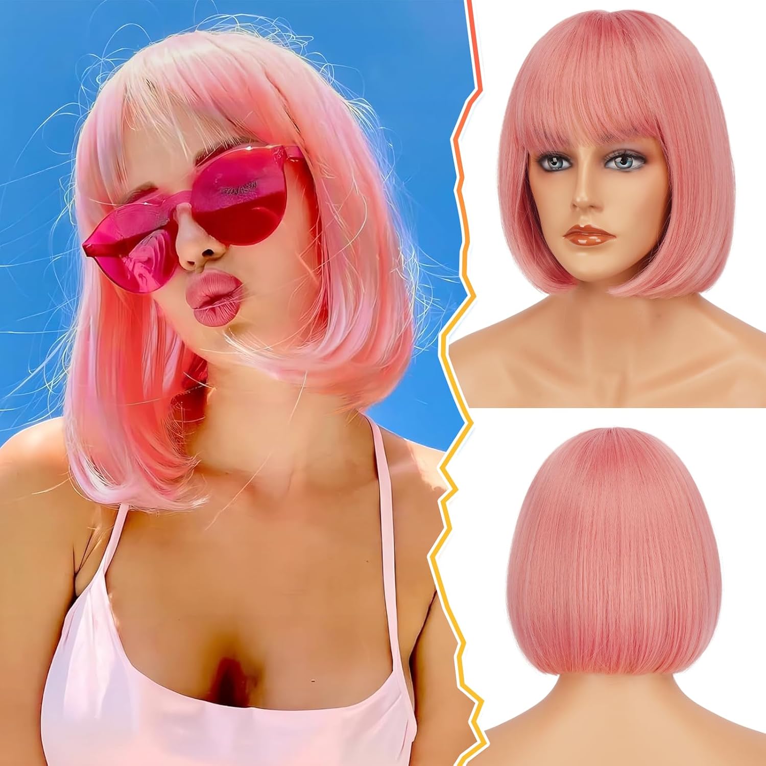 BARSDAR Short Black Bob Wig With Bangs - Short Black Bob Wig With Bangs for Women - 12 Inch Chin-Length Natural Looking Soft Synthetic Hair Replacement Daily Halloween Velma Kelly Mia Wallace Wigs