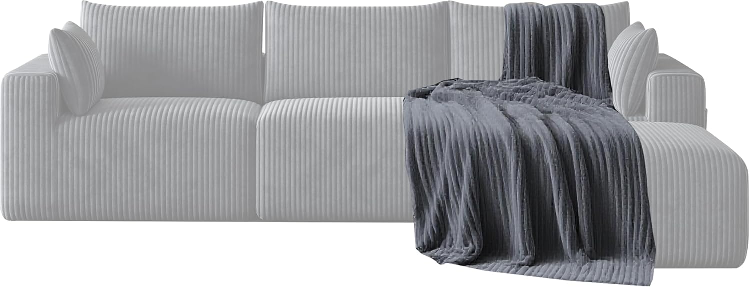 L-Shape Couch Blanket, Modular Sectional Couches for Living Room, Deep Seat Boneless Sofa Bed, No Assembly Required Sleeper Sofa, Plush Corduroy Fabric, Gray