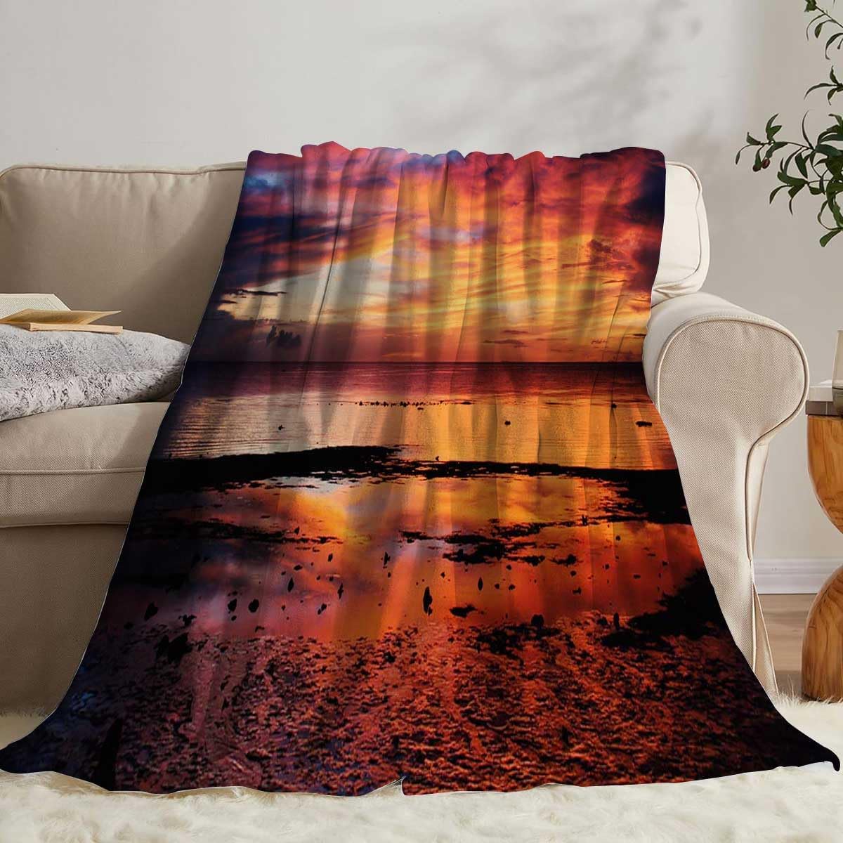 WHYATT Landscapes Sunset Work Blanket Office for Women Night Scenery Trendy Comforter Couch, Bed, Sofa, Chair 60Inch X 70Inch