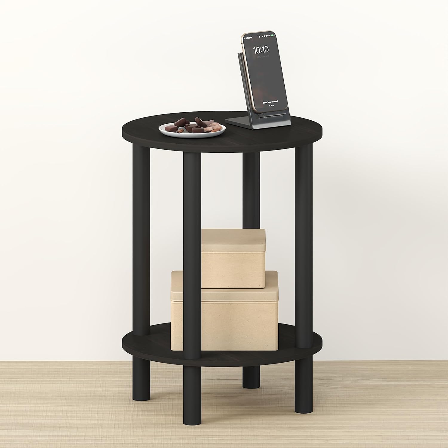 Handa 2-Tier Side Table, Round End Table, Night Stand, for Living Room, Bedroom, Ebony/Black