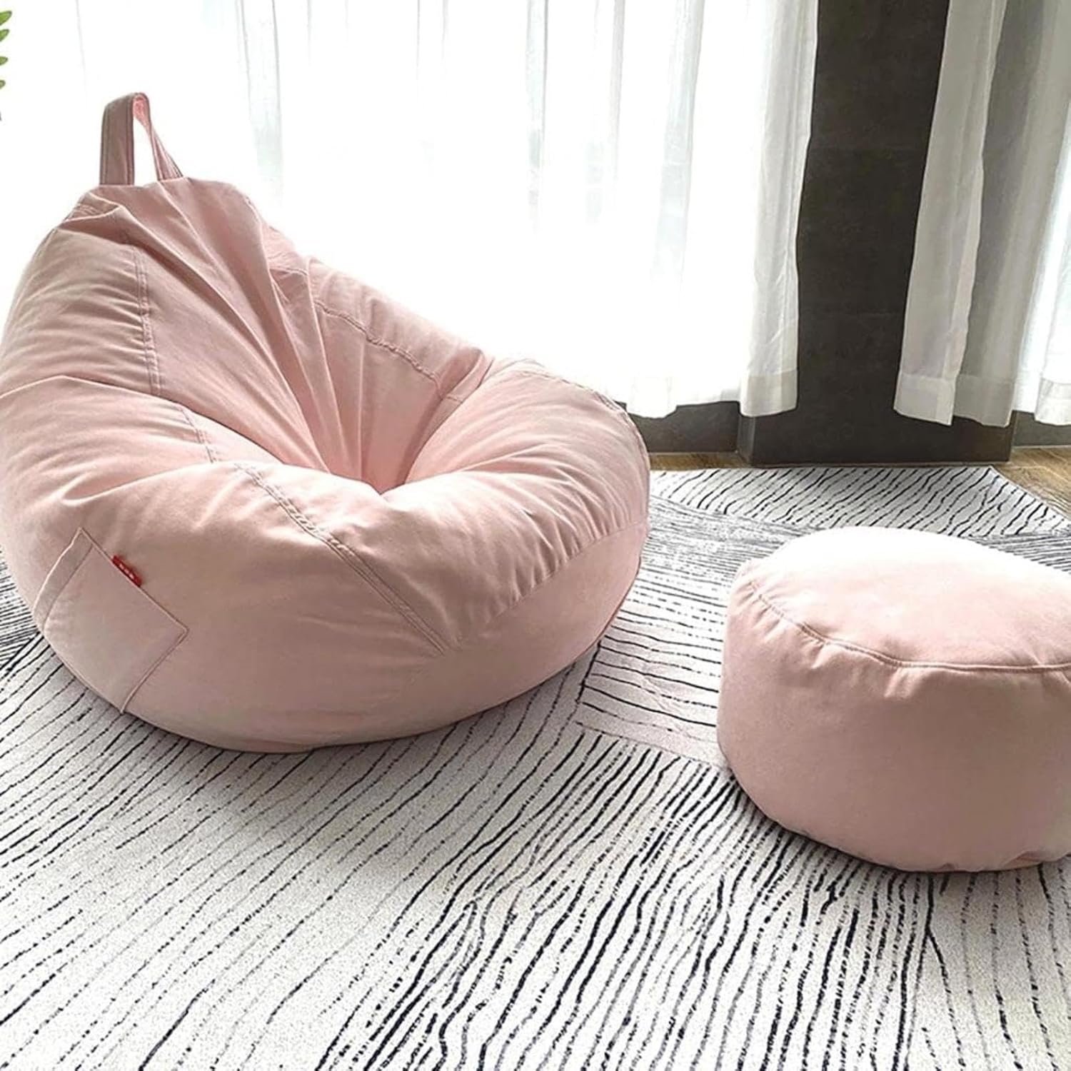 NIBHZ Lazy Sofas Cover Chairs Without Filler Linen Soft Micro-Fiber Bean Bag Chairs Cloth Lounger Seat Bean Bag Pouf Puff Couch for Adults (No Filler),Pink-75X85CM
