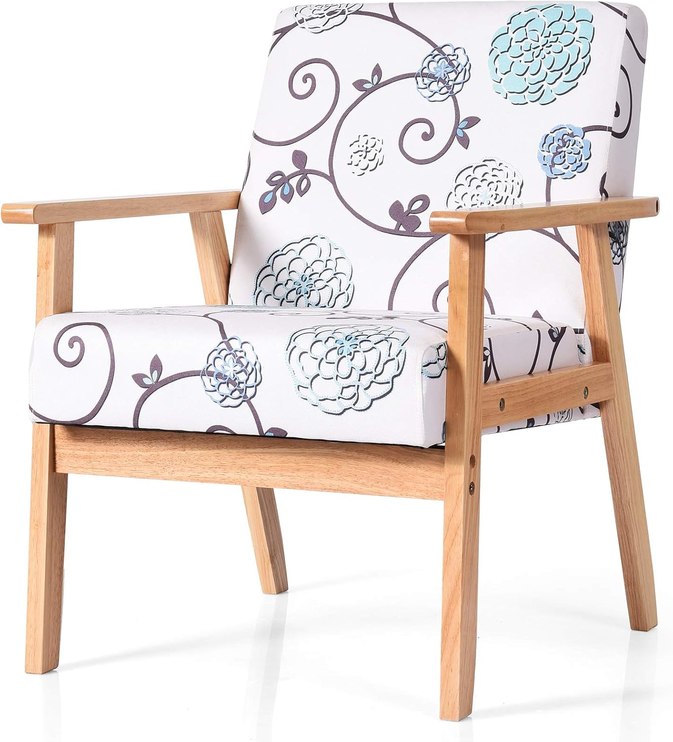 POWERSTONE Modern Accent Chair - Fabric Accent Arm Chair Upholstered Single Sofa with Wooden Legs for Living Room, Dinning Room, Club and Office, Yellow