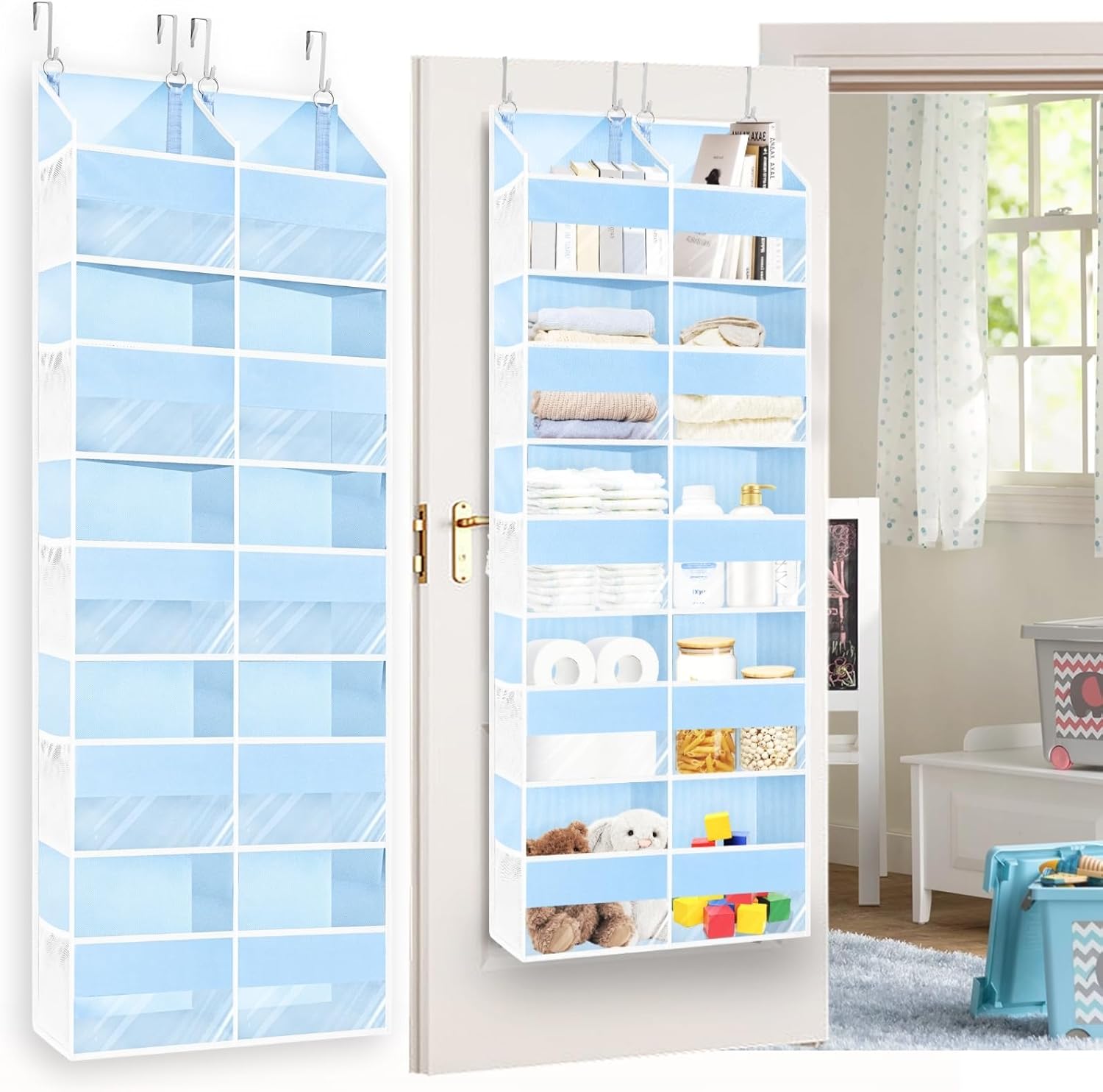 Ofiray-home Over the Door Organizer 5 Tiers for Diaper, Toys, Extra Large Behind Door Hanging Storage of 10 Compartments for Closet, 80 lbs Weight Capacity, Beige