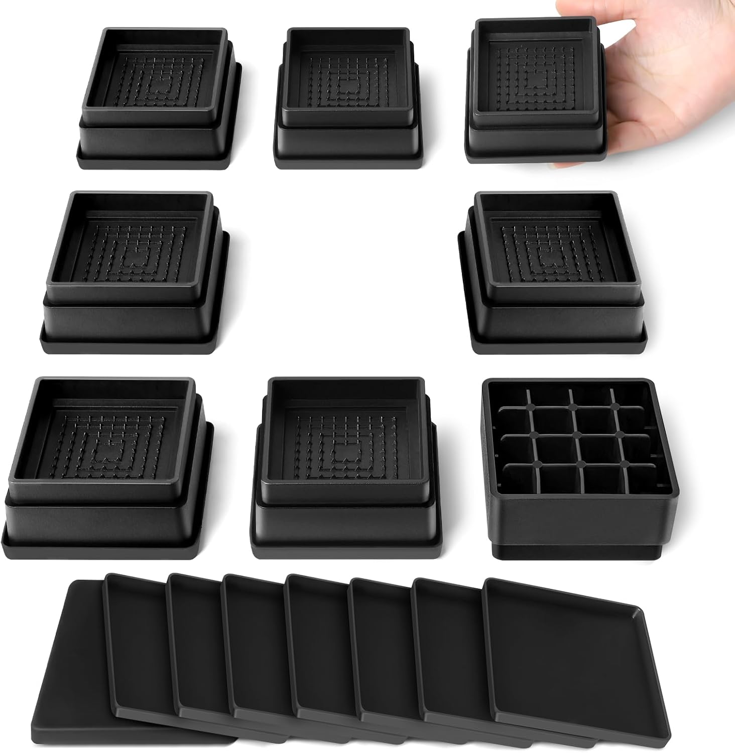 Bed Risers Adjustable Furniture Risers - Heavy Duty 4 or 8 inch or 12inch Non-Slip Lift Supports for Beds/Couches/Sofas, Durable Square Design with Creates Storage Space (Black 6 Pack, 8 Inch)